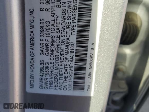 ✅ 2018 Honda Accord LX • VIN: 1HGCV1F14JA181637 • Лот: 90334415. Опубликован ранее на Copart с пробегом 108 029 миль. Бесплатный доступ к архиву аукционных продаж из США и подробный отчёт об истории автомобиля на DreamBid. Изображение 12.