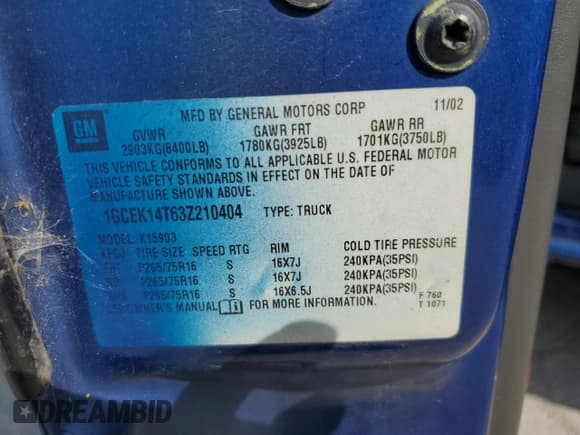 ✅ 2003 Chevrolet Silverado 1500 LS • VIN: 1GCEK14T63Z210404 • Lot: 54880995. Listed on Copart with Not provided. Free auction sales archive from the USA and detailed vehicle history report at DreamBid. Image 12.