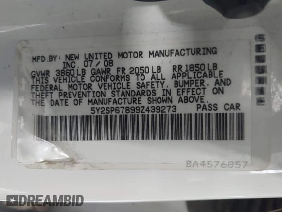 ✅ 2009 Pontiac Vibe 1SA • VIN: 5Y2SP67899Z439273 • Lot: 42985735. Listed on IAAI with 196,076 mi. Free auction sales archive from the USA and detailed vehicle history report at DreamBid. Image 9.