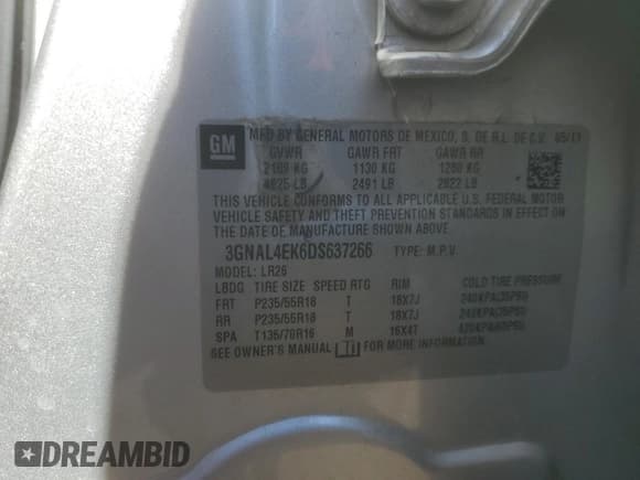 ✅ 2013 Chevrolet Captiva Sport LTZ • VIN: 3GNAL4EK6DS637266 • Lot: 56785485. Wystawiony na Copart z przebiegiem 154 623 mil. Bezpłatny archiwum sprzedaży aukcyjnych z USA i szczegółowy raport historii pojazdu na DreamBid. Zdjęcie 13.