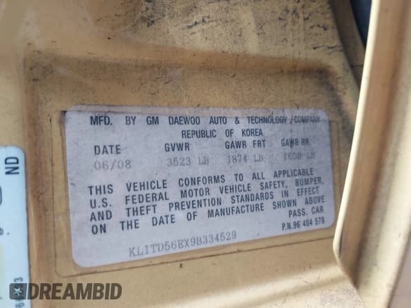 ✅ 2009 Chevrolet Aveo 1LT • VIN: KL1TD56EX9B334529 • Lot: 41492554. Wystawiony na IAAI z przebiegiem 163 464 mil. Bezpłatny archiwum sprzedaży aukcyjnych z USA i szczegółowy raport historii pojazdu na DreamBid. Zdjęcie 9.