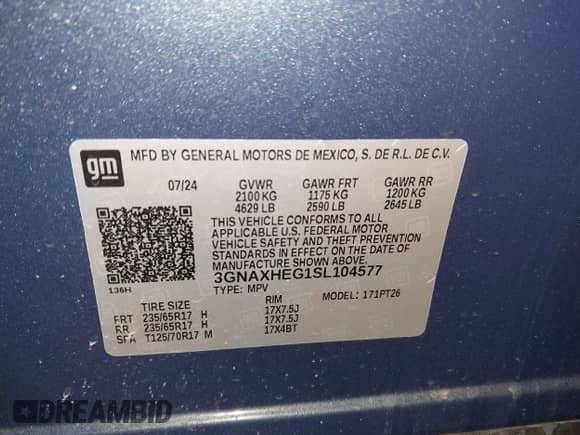 2025 Chevrolet Equinox FWD LT z VIN 3GNAXHEG1SL104577, wystawiony jako IAAI lot #41851609 z przebiegiem 1 661 mil mil oraz . Historia ofert i sprzedaży dostępna na DreamBid. Obrazek 9.