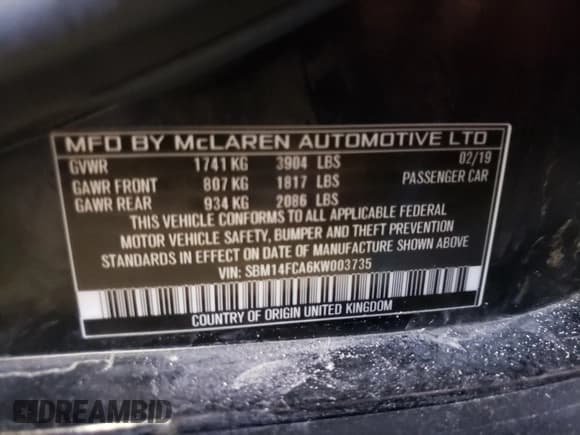 ✅ 2019 McLaren 720S • VIN: SBM14FCA6KW003735 • Lot: 62092581. Wystawiony na Copart z przebiegiem 3 344 mil. Bezpłatny archiwum sprzedaży aukcyjnych z USA i szczegółowy raport historii pojazdu na DreamBid. Zdjęcie 10.