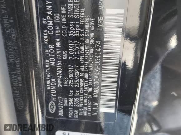 2017 Hyundai Tucson SE с VIN KM8J3CA4XHU541474, выставлен на аукционе Copart как лот 64267395 с пробегом 99 274 миль миль и Списание • Salvage title. История ставок и продаж доступна на DreamBid. Изображение 13.