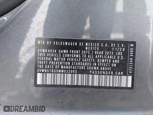 ✅ 2021 Volkswagen Jetta S • VIN: 3VWN57BU9MM022093 • Лот: 43524324. Опубликован ранее на IAAI с пробегом 96 884 миль. Бесплатный доступ к архиву аукционных продаж из США и подробный отчёт об истории автомобиля на DreamBid. Изображение 9.