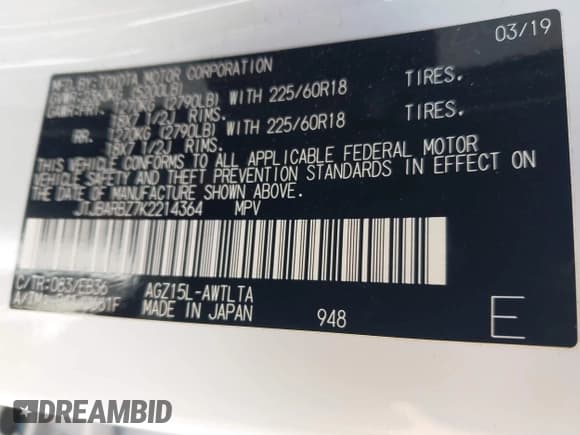 ✅ 2019 Lexus NX 300 • VIN: JTJBARBZ7K2214364 • Lot: 43037564. Listed on IAAI with 47,416 mi. Free auction sales archive from the USA and detailed vehicle history report at DreamBid. Image 9.