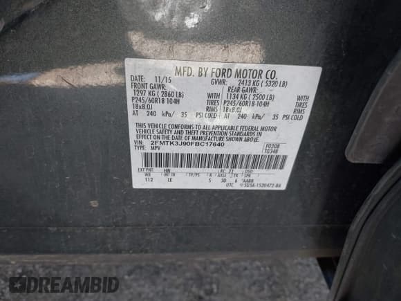 ✅ 2015 Ford Edge SEL • VIN: 2FMTK3J90FBC17640 • Lot: 43481548. Listed on IAAI with 84,194 mi. Free auction sales archive from the USA and detailed vehicle history report at DreamBid. Image 9.