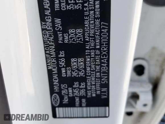 ✅ 2024 Hyundai Santa Cruz SEL • VIN: 5NTJB4AEXRH100477 • Lot: 87488495. Listed on Copart with 21,315 mi. Free auction sales archive from the USA and detailed vehicle history report at DreamBid. Image 13.