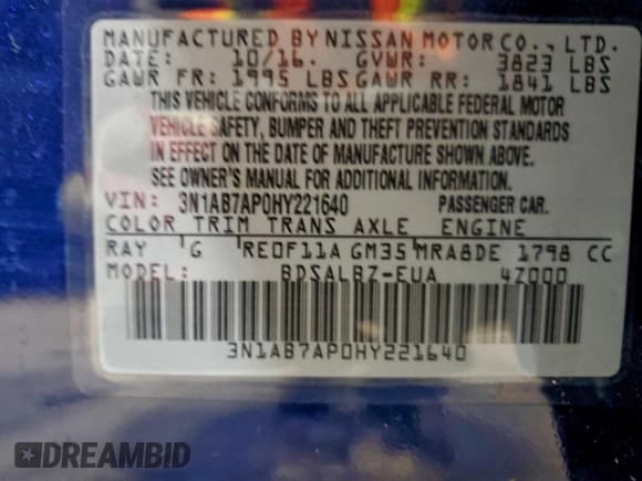 ✅ 2017 Nissan Sentra S • VIN: 3N1AB7AP0HY221640 • Lot: 93626135. Wystawiony na Copart z przebiegiem 109 501 mil. Bezpłatny archiwum sprzedaży aukcyjnych z USA i szczegółowy raport historii pojazdu na DreamBid. Zdjęcie 13.