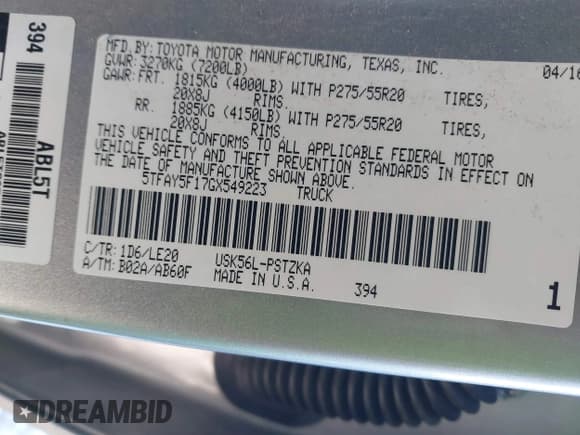 ✅ 2016 Toyota Tundra Platinum • VIN: 5TFAY5F17GX549223 • Лот: 41257326. Опубликован ранее на IAAI с пробегом 163 935 миль. Бесплатный доступ к архиву аукционных продаж из США и подробный отчёт об истории автомобиля на DreamBid. Изображение 9.