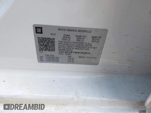 ✅ 2017 Chevrolet Silverado 2500HD Work Truck • VIN: 1GC1KUEY6HF243910 • Лот: 42656957. Опубликован ранее на IAAI с пробегом 60 698 миль. Бесплатный доступ к архиву аукционных продаж из США и подробный отчёт об истории автомобиля на DreamBid. Изображение 9.