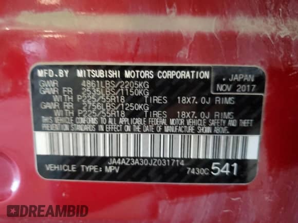2018 Mitsubishi Outlander ES z VIN JA4AZ3A30JZ031714, wystawiony jako Copart lot #70877675 z przebiegiem 93 124 mil mil oraz Szkoda całkowita • Salvage title. Historia ofert i sprzedaży dostępna na DreamBid. Obrazek 13.