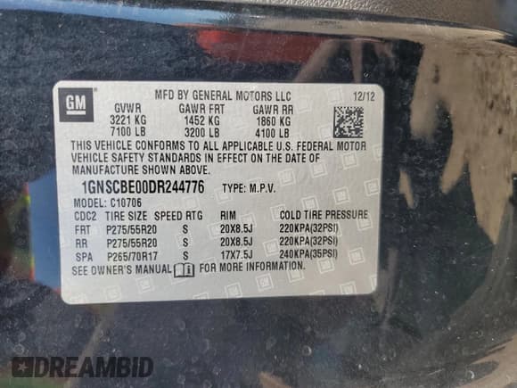 ✅ 2013 Chevrolet Tahoe LT • VIN: 1GNSCBE00DR244776 • Лот: 91173605. Опубликован ранее на Copart с пробегом 204 748 миль. Бесплатный доступ к архиву аукционных продаж из США и подробный отчёт об истории автомобиля на DreamBid. Изображение 13.