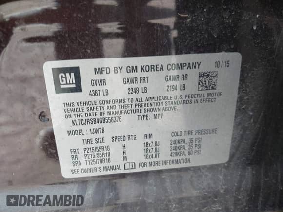 2016 Chevrolet Trax LTZ с VIN KL7CJRSB4GB558376, выставлен на аукционе IAAI как лот 43610430 с пробегом 72 776 миль миль и . История ставок и продаж доступна на DreamBid. Изображение 9.