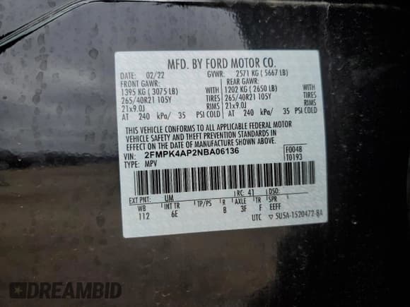 ✅ 2022 Ford Edge ST • VIN: 2FMPK4AP2NBA06136 • Лот: 55524915. Опубликован ранее на Copart с пробегом 20 494 миль. Бесплатный доступ к архиву аукционных продаж из США и подробный отчёт об истории автомобиля на DreamBid. Изображение 13.