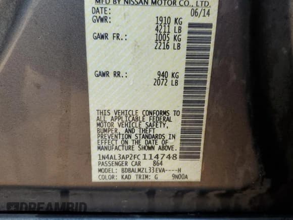 ✅ 2015 Nissan Altima SL • VIN: 1N4AL3AP2FC114748 • Lot: 83764745. Listed on Copart with 158,508 mi. Free auction sales archive from the USA and detailed vehicle history report at DreamBid. Image 13.