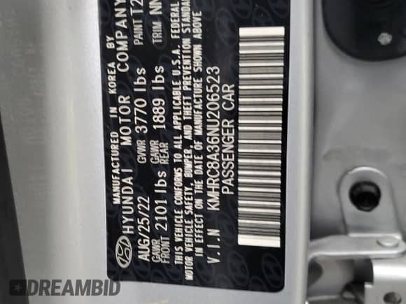 2022 Hyundai Venue SEL с VIN KMHRC8A36NU206523, выставлен на аукционе Copart как лот 72858984 с пробегом 27 238 миль миль и Списание • Salvage title. История ставок и продаж доступна на DreamBid. Изображение 15.