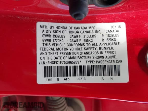 ✅ 2016 Honda Civic EX-L • VIN: 2HGFC1F75GH658397 • Lot: 43306280. Listed on IAAI with 139,600 mi. Free auction sales archive from the USA and detailed vehicle history report at DreamBid. Image 9.