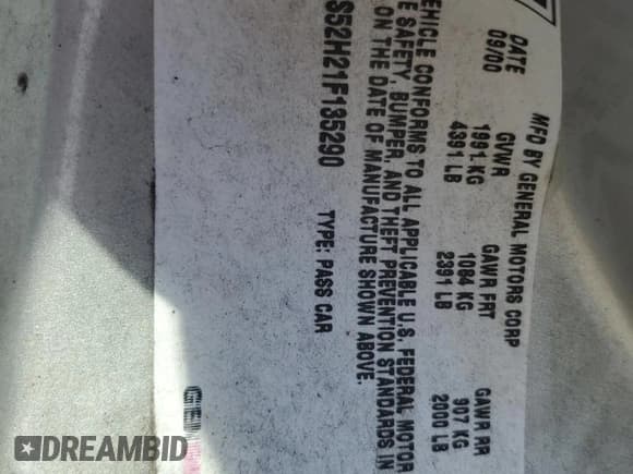 ✅ 2001 Oldsmobile Intrigue GL • VIN: 1G3WS52H21F135290 • Lot: 60886625. Wystawiony na Copart z przebiegiem 87 773 mil. Bezpłatny archiwum sprzedaży aukcyjnych z USA i szczegółowy raport historii pojazdu na DreamBid. Zdjęcie 13.