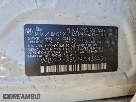 ✅ 2009 BMW 3 Series 328i • VIN: WBAPH53529A435456 • Lot: 96472805. Listed on Copart with Not provided. Free auction sales archive from the USA and detailed vehicle history report at DreamBid. Image 12.