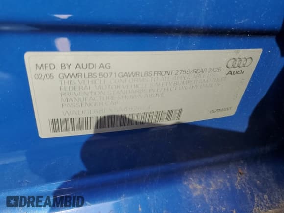 ✅ 2005 Audi S4 • VIN: WAUGL68EX5A492673 • Лот: 50793655. Опубликован ранее на Copart с пробегом 143 255 миль. Бесплатный доступ к архиву аукционных продаж из США и подробный отчёт об истории автомобиля на DreamBid. Изображение 15.