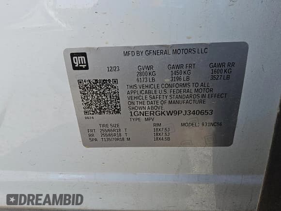✅ 2023 Chevrolet Traverse LT Cloth • VIN: 1GNERGKW9PJ340653 • Lot: 89894185. Listed on Copart with 64,480 mi. Free auction sales archive from the USA and detailed vehicle history report at DreamBid. Image 13.
