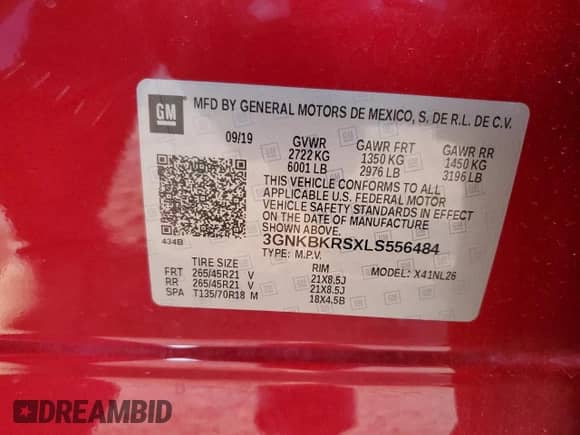 ✅ 2020 Chevrolet Blazer RS • VIN: 3GNKBKRSXLS556484 • Lot: 69567905. Listed on Copart with 80,484 mi. Free auction sales archive from the USA and detailed vehicle history report at DreamBid. Image 13.