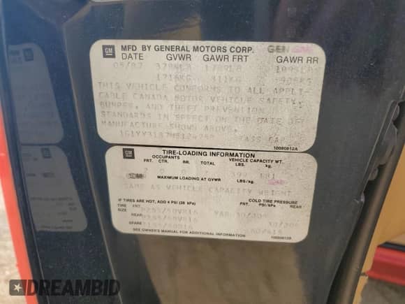 1987 Chevrolet Corvette with VIN 1G1YY3187H5124758, listed as a Copart auction lot 68829344 with Not provided miles and Non repairable. Bid and sale history available at DreamBid. Image 12.