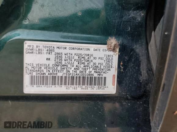 2001 Toyota Highlander с VIN JTEGF21AX10010886, выставлен на аукционе Copart как лот 66935815 с пробегом 251 356 миль миль и Списание • Salvage title. История ставок и продаж доступна на DreamBid. Изображение 13.