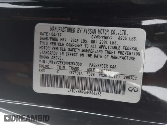 ✅ 2017 Infiniti Q60 Premium • VIN: JN1EV7EK9HM364368 • Lot: 41604787. Listed on IAAI with 97,384 mi. Free auction sales archive from the USA and detailed vehicle history report at DreamBid. Image 9.