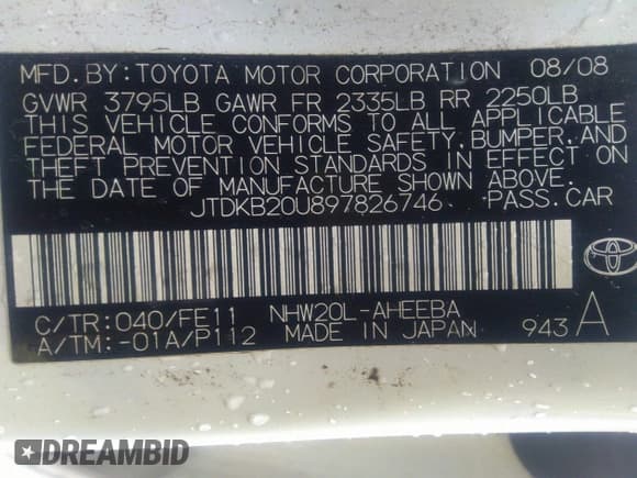 ✅ 2009 Toyota Prius • VIN: JTDKB20U897826746 • Lot: 33029224. Listed on IAAI with 332,827 mi. Free auction sales archive from the USA and detailed vehicle history report at DreamBid. Image 9.