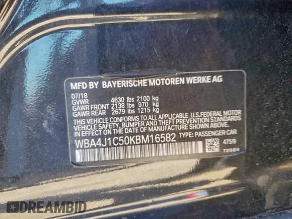 ✅ 2019 BMW 4 Series 430i • VIN: WBA4J1C50KBM16582 • Lot: 91044105. Listed on Copart with 101,766 mi. Free auction sales archive from the USA and detailed vehicle history report at DreamBid. Image 12.