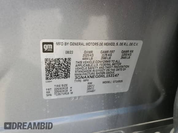 2024 Chevrolet Equinox Premier с VIN 3GNAXNEG0RL153147, выставлен на аукционе Copart как лот 86607744 с пробегом 7 078 миль миль и Списание • Salvage title. История ставок и продаж доступна на DreamBid. Изображение 12.