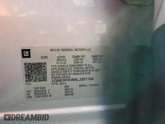 ✅ 2020 Chevrolet Traverse LS • VIN: 1GNERFKW5LJ207764 • Lot: 91045435. Listed on Copart with 84,723 mi. Free auction sales archive from the USA and detailed vehicle history report at DreamBid. Image 13.