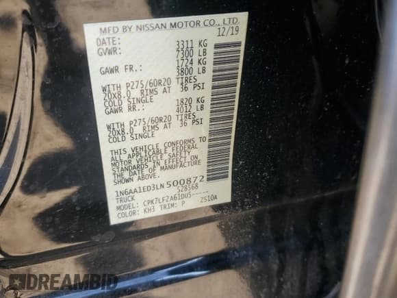 ✅ 2020 Nissan Titan Platinum Reserve • VIN: 1N6AA1ED3LN500872 • Lot: 43754975. Wystawiony na Copart z przebiegiem 51 323 mil. Bezpłatny archiwum sprzedaży aukcyjnych z USA i szczegółowy raport historii pojazdu na DreamBid. Zdjęcie 12.