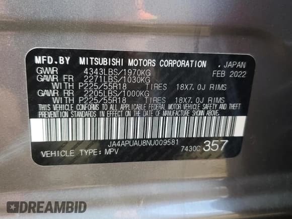 ✅ 2022 Mitsubishi Outlander ES • VIN: JA4APUAU8NU009581 • Лот: 85650305. Опубликован ранее на Copart с пробегом 11 827 миль. Бесплатный доступ к архиву аукционных продаж из США и подробный отчёт об истории автомобиля на DreamBid. Изображение 13.