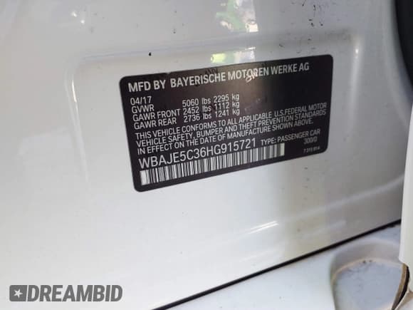 ✅ 2017 BMW 5 Series 540i • VIN: WBAJE5C36HG915721 • Лот: 41668219. Опубликован ранее на IAAI с пробегом 161 463 миль. Бесплатный доступ к архиву аукционных продаж из США и подробный отчёт об истории автомобиля на DreamBid. Изображение 9.