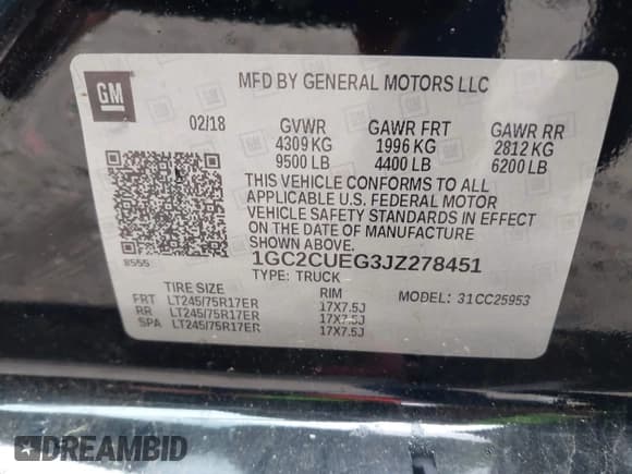 ✅ 2018 Chevrolet Silverado 2500HD Work Truck • VIN: 1GC2CUEG3JZ278451 • Lot: 42074663. Wystawiony na IAAI z przebiegiem 126 972 mil. Bezpłatny archiwum sprzedaży aukcyjnych z USA i szczegółowy raport historii pojazdu na DreamBid. Zdjęcie 9.