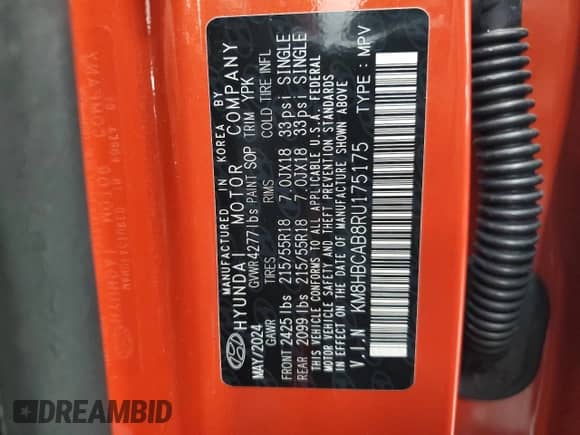 2024 Hyundai Kona SEL with VIN KM8HBCAB8RU175175, listed as a Copart auction lot 41928575 with 16,062 mi miles and Clean title. Bid and sale history available at DreamBid. Image 14.