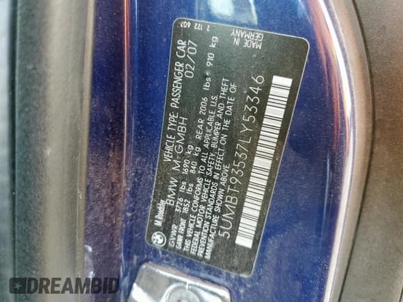 ✅ 2007 BMW Z4 M • VIN: 5UMBT93537LY53346 • Лот: 68105195. Опубликован ранее на Copart с пробегом 72 006 миль. Бесплатный доступ к архиву аукционных продаж из США и подробный отчёт об истории автомобиля на DreamBid. Изображение 12.