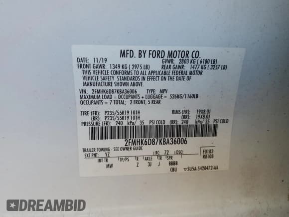 ✅ 2019 Ford Flex Limited • VIN: 2FMHK6D87KBA36006 • Lot: 90137275. Wystawiony na Copart z przebiegiem 157 071 mil. Bezpłatny archiwum sprzedaży aukcyjnych z USA i szczegółowy raport historii pojazdu na DreamBid. Zdjęcie 13.