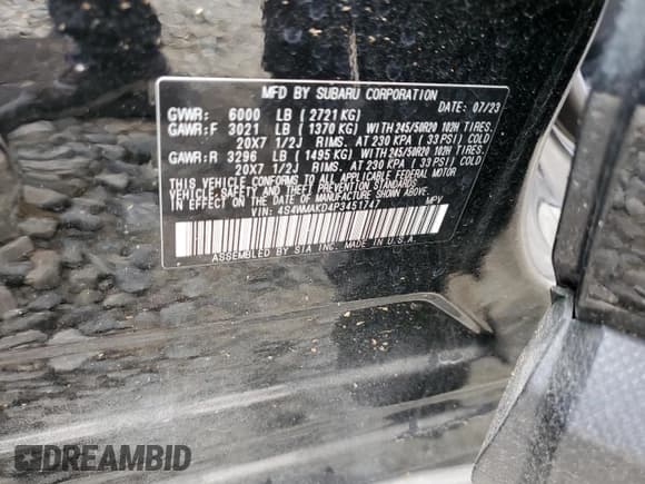 ✅ 2023 Subaru Ascent Onyx Limited • VIN: 4S4WMAKD4P3451747 • Lot: 81976614. Listed on Copart with 23,590 mi. Free auction sales archive from the USA and detailed vehicle history report at DreamBid. Image 14.