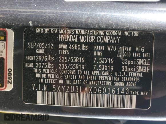 ✅ 2013 Hyundai Santa Fe Sport • VIN: 5XYZU3LAXDG016143 • Lot: 84069835. Listed on Copart with 123,787 mi. Free auction sales archive from the USA and detailed vehicle history report at DreamBid. Image 12.