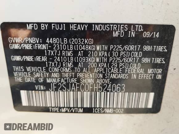 2015 Subaru Forester Premium с VIN JF2SJAFC0FH524063, выставлен на аукционе IAAI как лот 43324994 с пробегом 174 024 миль миль и . История ставок и продаж доступна на DreamBid. Изображение 9.