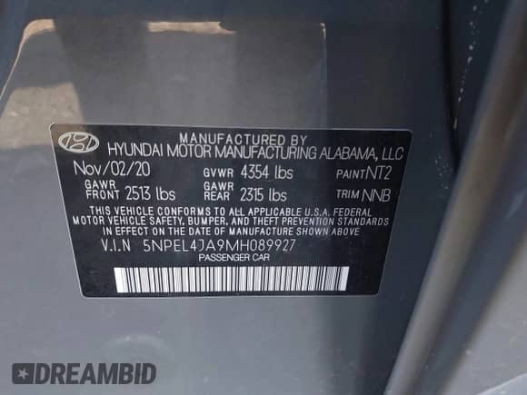 2021 Hyundai Sonata SEL with VIN 5NPEL4JA9MH089927, listed as a IAAI auction lot 43501040 with 56,622 mi miles and . Bid and sale history available at DreamBid. Image 9.