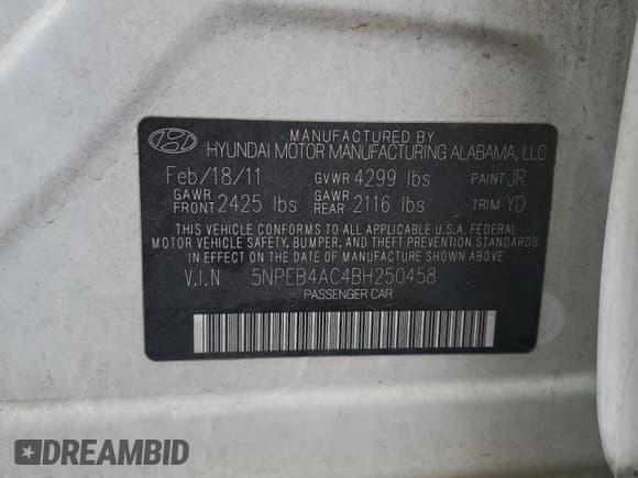 ✅ 2011 Hyundai Sonata GLS • VIN: 5NPEB4AC4BH250458 • Лот: 82394075. Опубликован ранее на Copart с пробегом 106 021 миль. Бесплатный доступ к архиву аукционных продаж из США и подробный отчёт об истории автомобиля на DreamBid. Изображение 12.