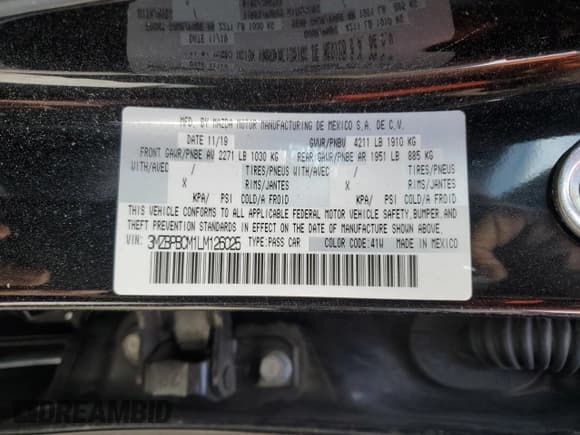 ✅ 2020 Mazda 3 Select • VIN: 3MZBPBCM1LM126025 • Lot: 84834525. Listed on Copart with 68,125 mi. Free auction sales archive from the USA and detailed vehicle history report at DreamBid. Image 12.