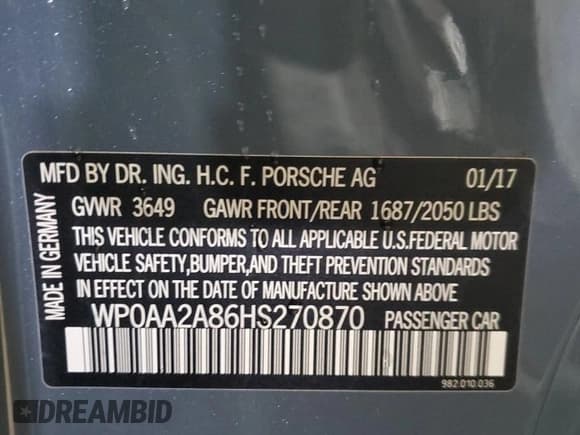 ✅ 2017 Porsche 718 Cayman • VIN: WP0AA2A86HS270870 • Lot: 62981095. Wystawiony na Copart z przebiegiem 59 118 mil. Bezpłatny archiwum sprzedaży aukcyjnych z USA i szczegółowy raport historii pojazdu na DreamBid. Zdjęcie 13.