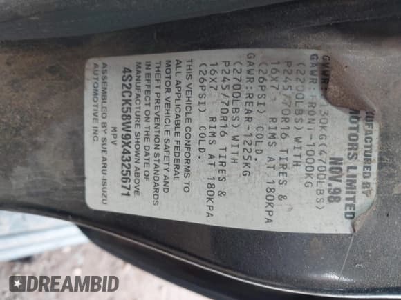 ✅ 1999 Isuzu Rodeo S • VIN: 4S2CK58W9X4325671 • Lot: 41522884. Listed on IAAI with 195,811 mi. Free auction sales archive from the USA and detailed vehicle history report at DreamBid. Image 9.