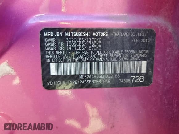 ✅ 2014 Mitsubishi Mirage ES • VIN: ML32A4HJ6EH022168 • Lot: 93607745. Wystawiony na Copart z przebiegiem 121 379 mil. Bezpłatny archiwum sprzedaży aukcyjnych z USA i szczegółowy raport historii pojazdu na DreamBid. Zdjęcie 12.